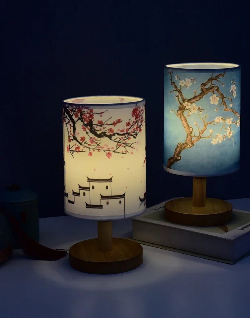 Lámparas de mesa de decoración cuadrada LED, estilo chino Simple, regulable, enchufe europeo, luz nocturna, pantalla de tela, luces de noche para dormitorio