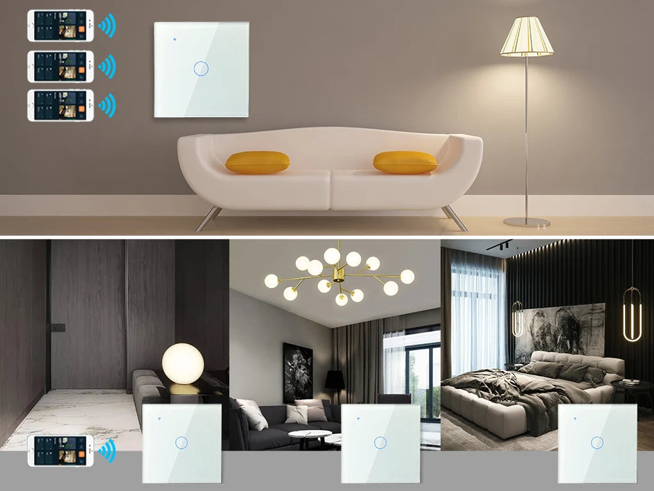 Interruptor inteligente de encendido y apagado con WiFi, dispositivo con botón de encendido de 220V, para pared, Alexa, Google Home, sin cable neutro, UE, dos vías