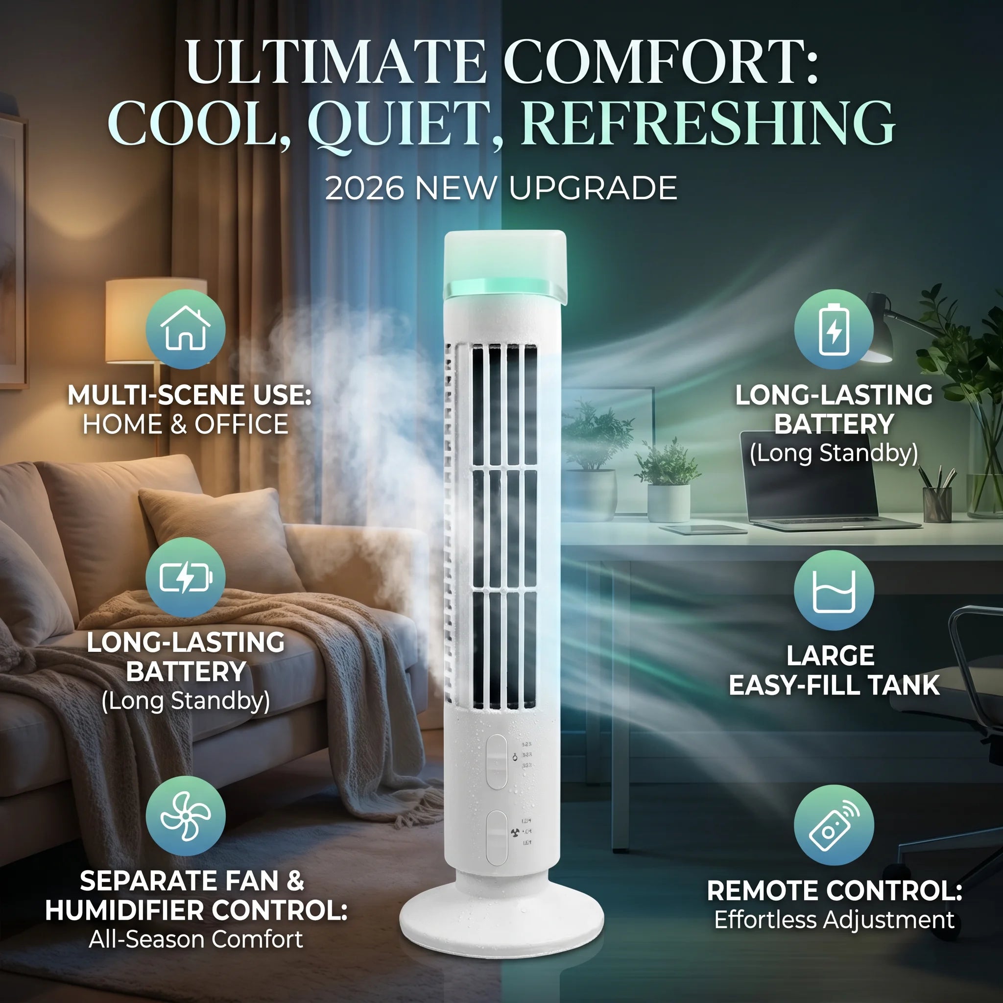 Ventilador de Torre Mini Sin Aspas con Luz y Alimentación USB