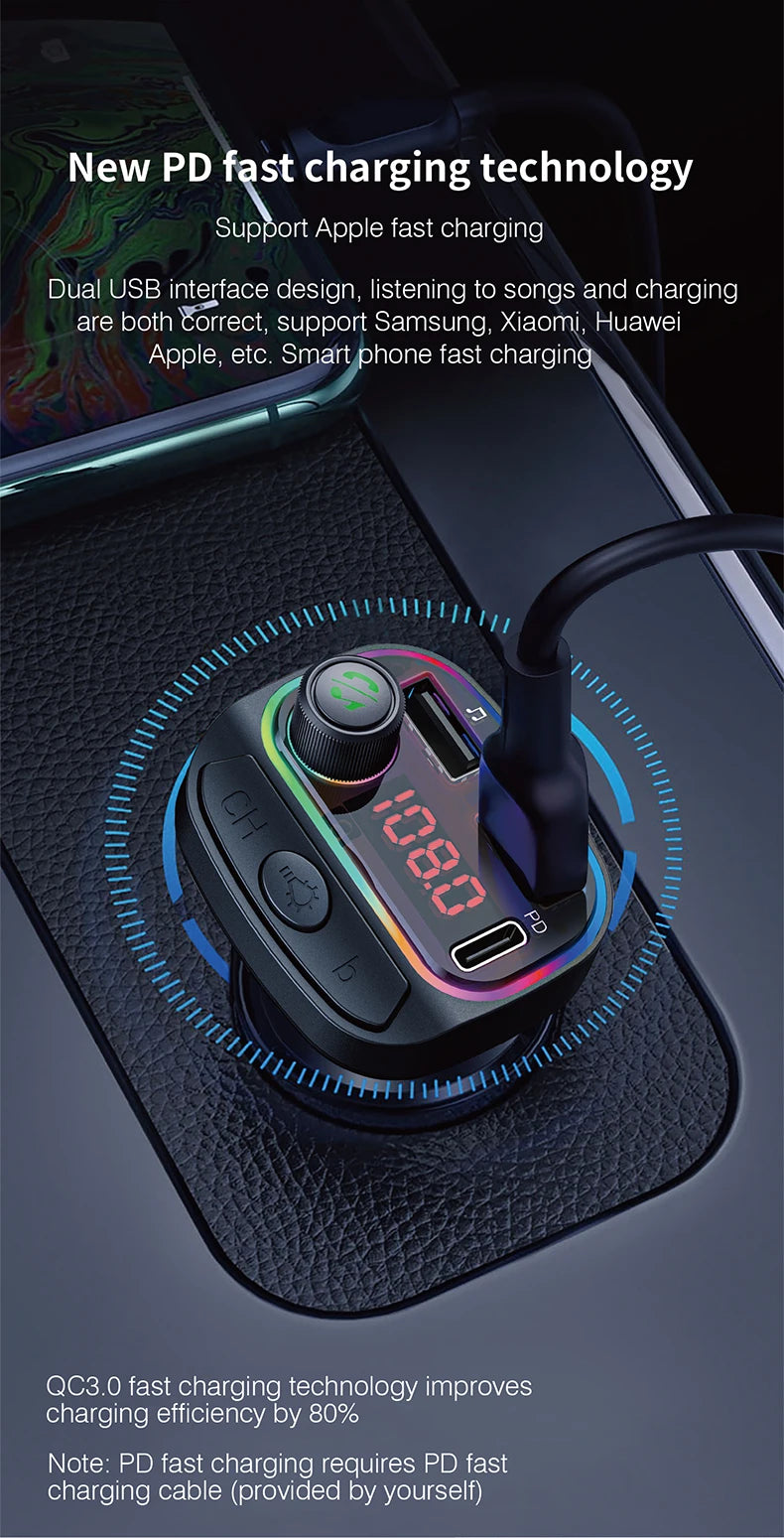 Transmisor FM Bluetooth DYBO para Auto, Cargador USB Dual, Manos Libres