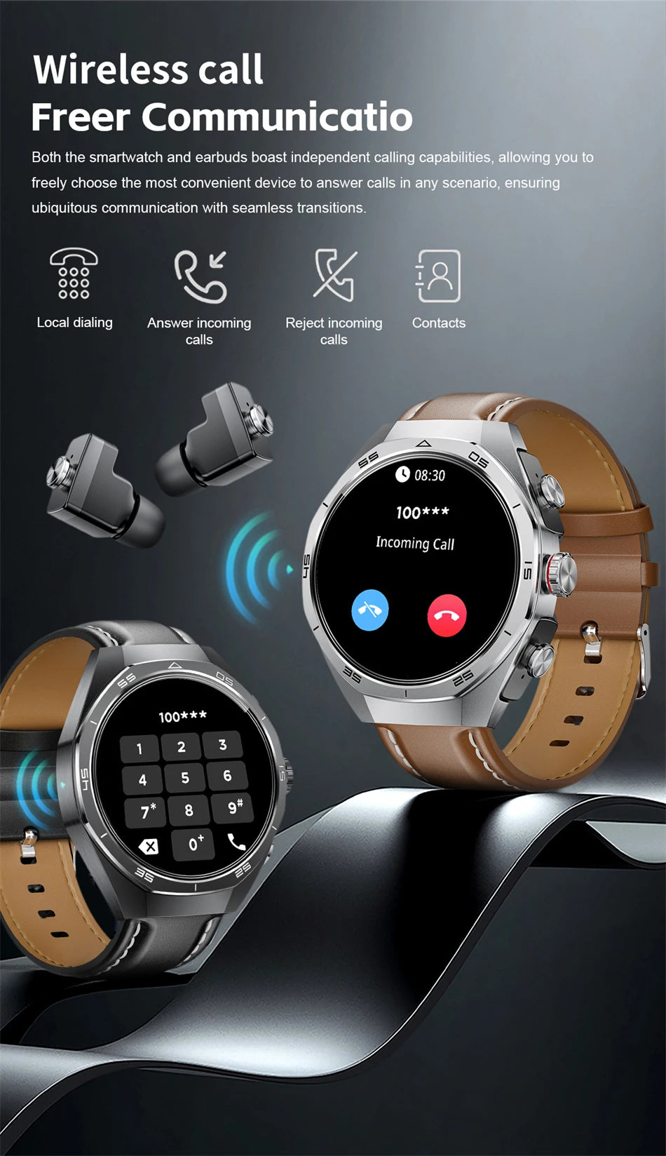 Reloj inteligente LIGE 2 en 1 con auriculares Bluetooth y NFC