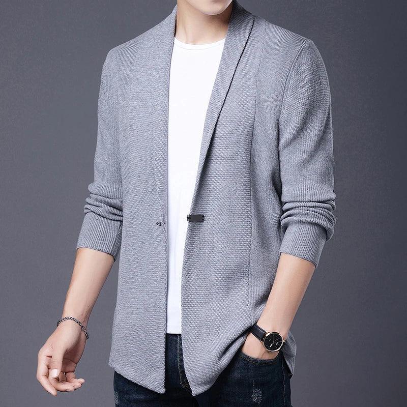 Cárdigan de punto ajustado de lana para hombre, ropa de calle de marca de alta calidad, suéter japonés, abrigos informales, chaqueta, ropa para hombre 2025