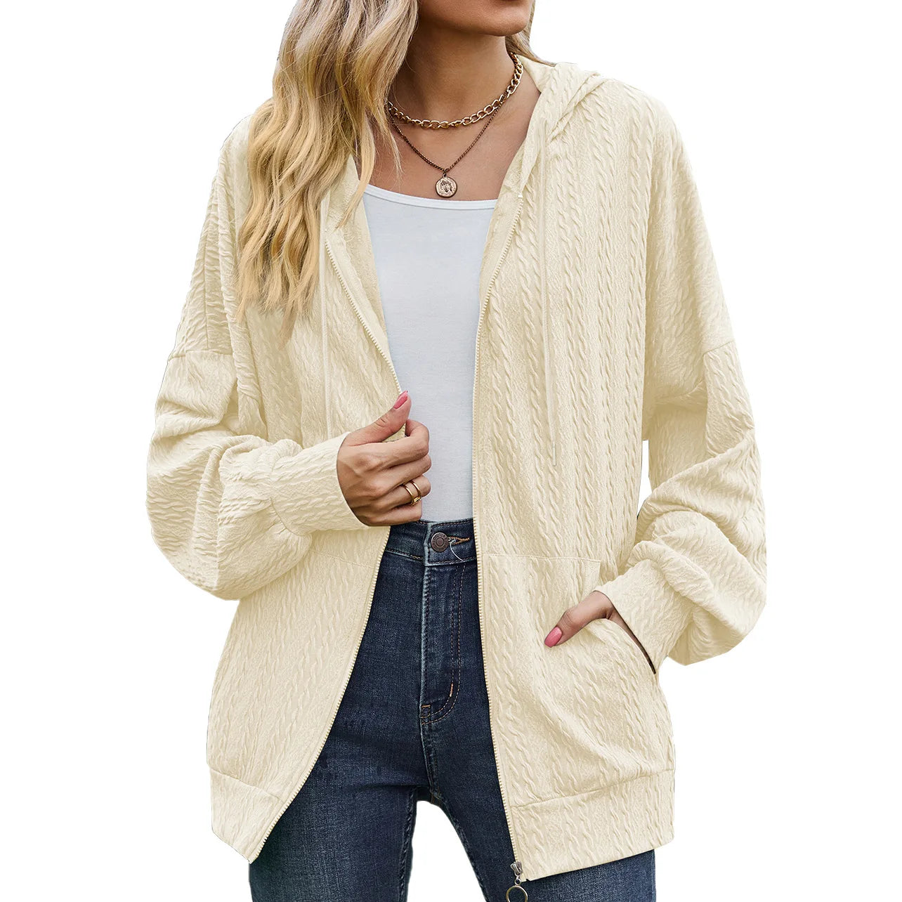 Sudadera con capucha y cremallera para mujer, estilo casual