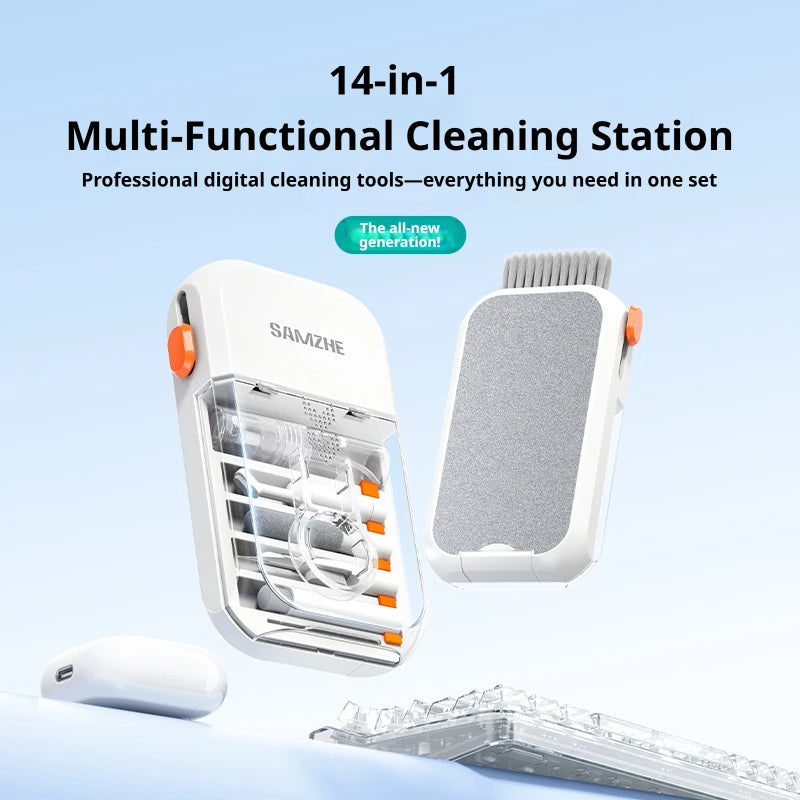 SAMZHE 14 en 1 Kit de herramientas de limpieza multifuncional Kit de cepillo de limpieza de teclado Bolígrafo de limpieza de auriculares para auriculares de teléfono Kit de limpieza profunda de teclado para puertos de