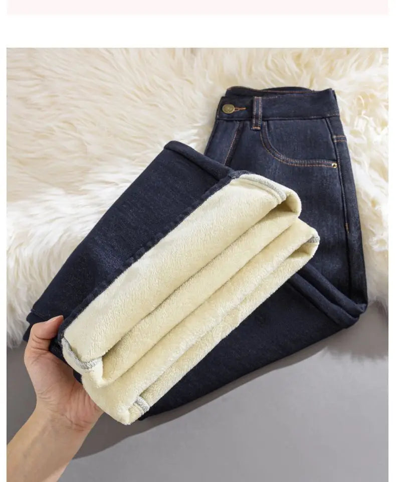 Pantalones Vaqueros Y2K con Forro Polar de Pierna Ancha