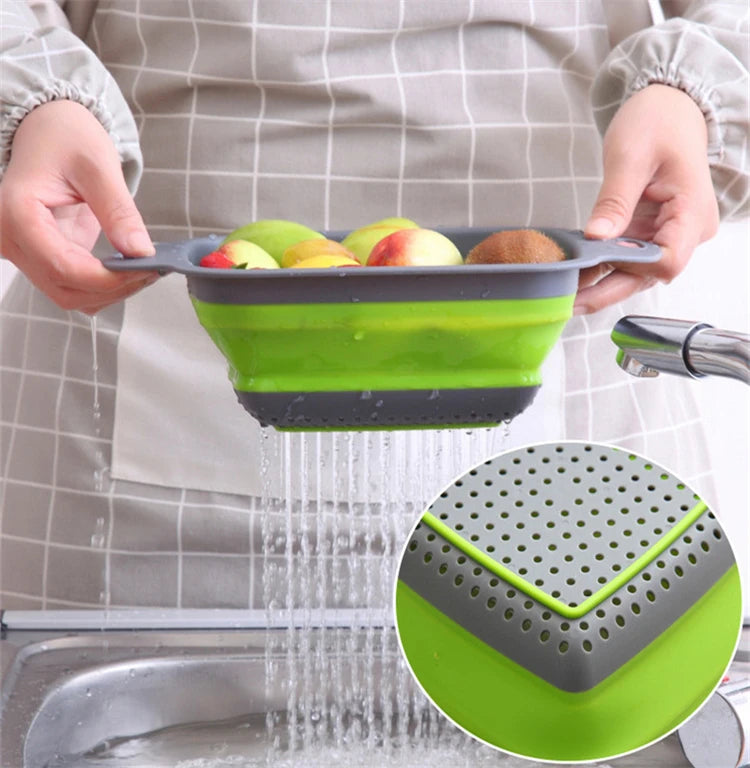 LMETJMA-colador plegable cuadrado de silicona para cocina, colador plegable para alimentos, verduras, frutas, escurridor JT39