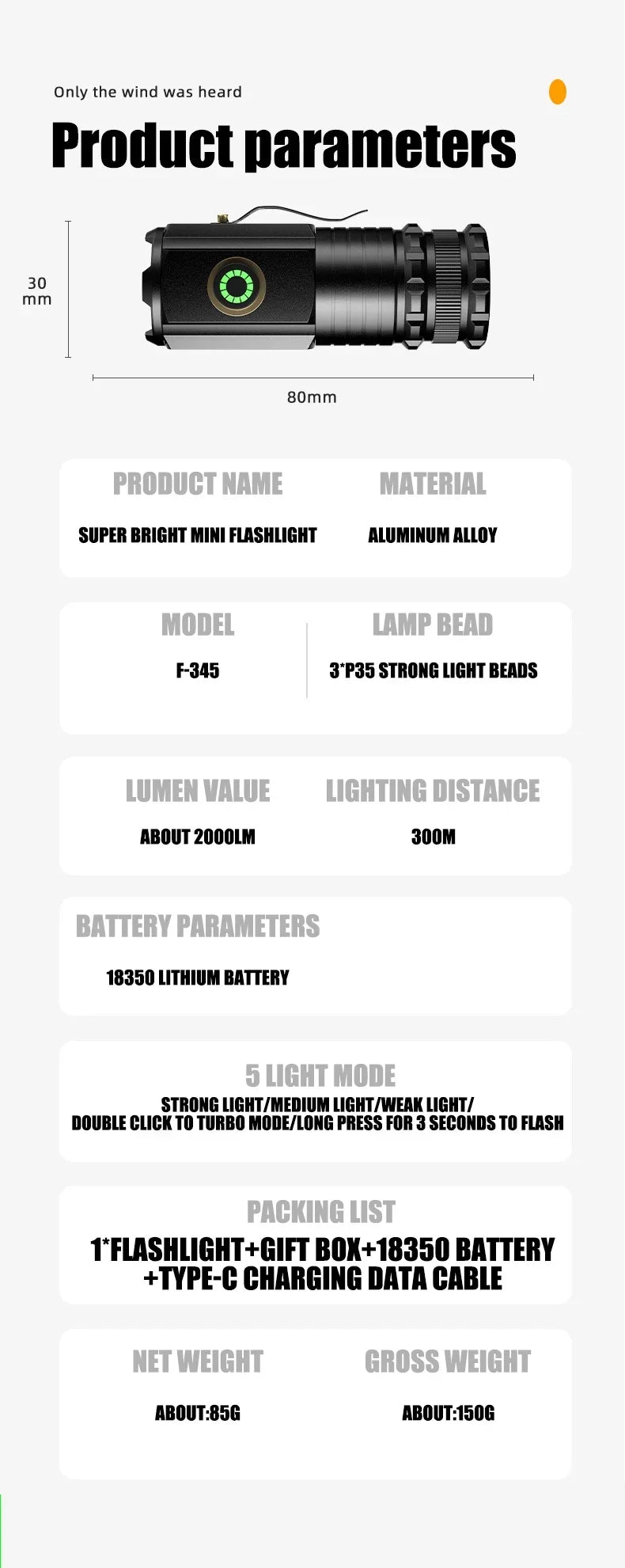 Mini Linterna LED Llavero EDC Táctica para Camping