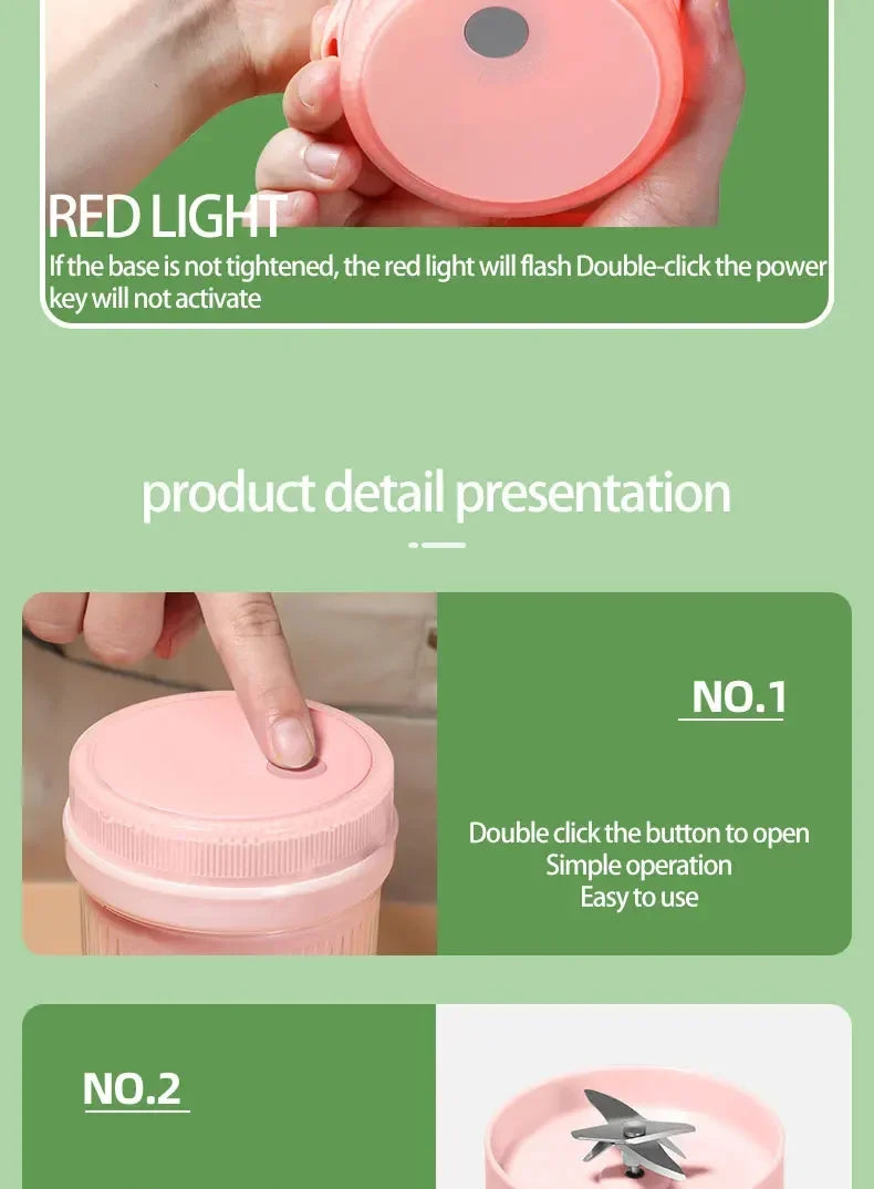 Taza exprimidora eléctrica, licuadora de 6 hojas, máquina para batidos, herramienta portátil USB para mezclar leche y fruta, Mini licuadora de jugo fresco