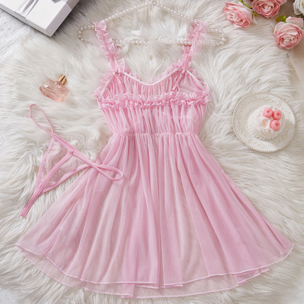 Vestido Babydoll Sexy para Mujer, Lencería Transparente con Tirantes