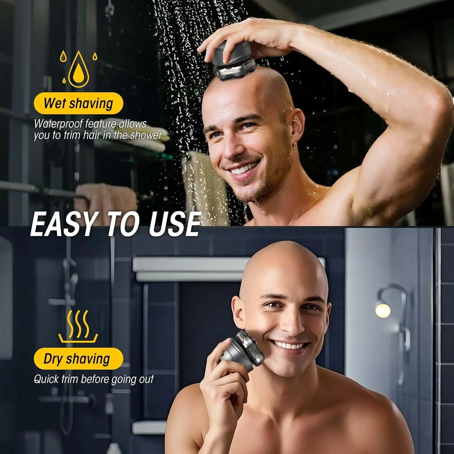 Afeitadora 7D para Cabeza Calva, para Hombres, con Cabezales Magnéticos Flotantes, Recargable, Impermeable, para Cuero Cabelludo, Cara, Barba y Cuerpo