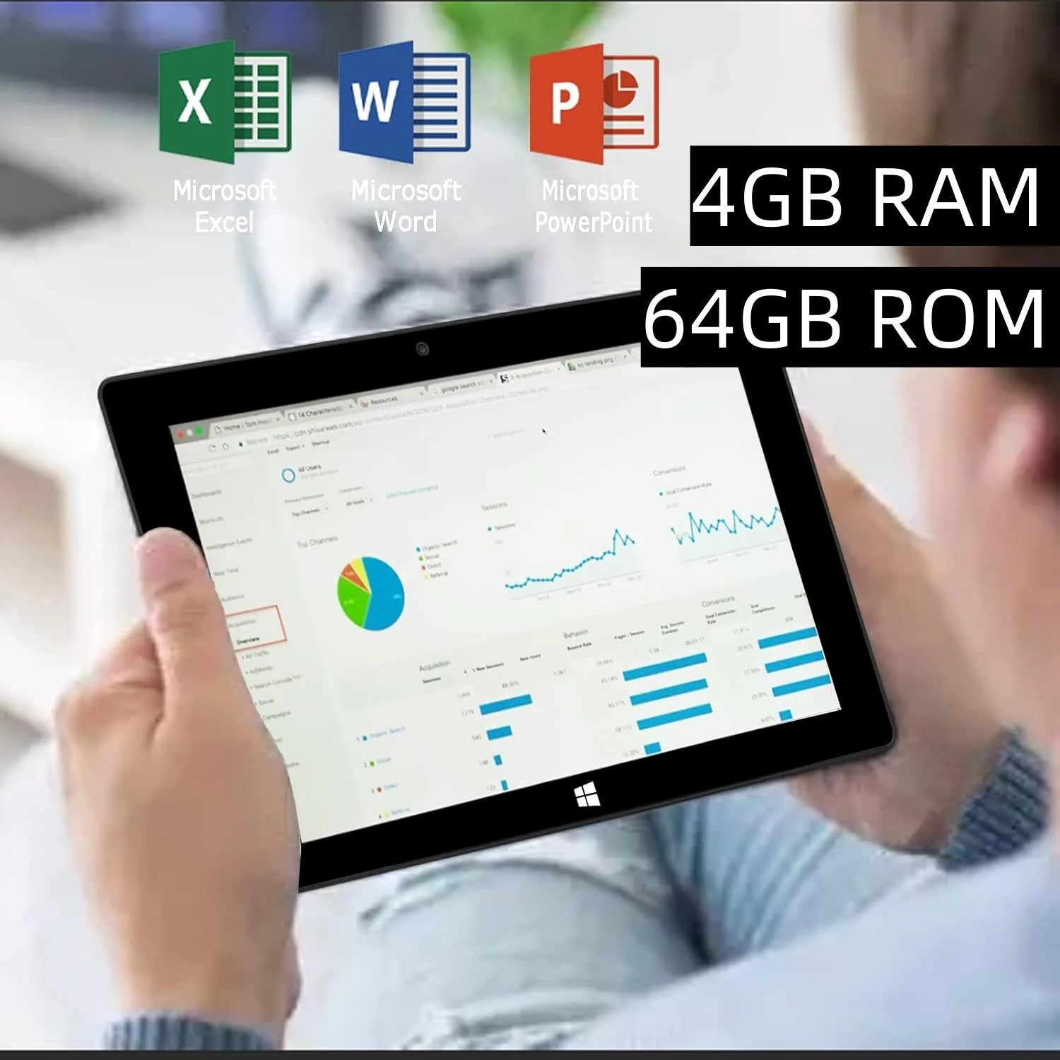 Tablet PC AR20 de 10.1 Pulgadas con Windows 11, 4 GB de RAM DDR, 64 GB, Intel Celeron N3350 de Cuatro Núcleos, 1920 x 1200 HD IPS, HD-MI, Tipo-C, Cámaras Duales