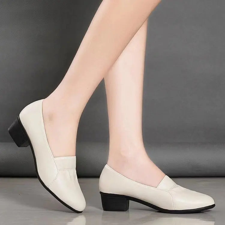 Zapatos de Trabajo para Mujer: Mocasines Ligeros y Transpirables con Tacón Cuadrado, Calzado de Oficina de PU Suave, Ideal para Uso Diario y Desplazamientos