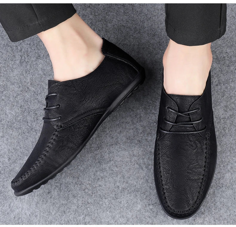 Zapatos de cuero para hombre, suelas blandas, zapatos de cuero informales de talla grande para las cuatro estaciones, zapatos de conducción versátiles para fiesta juvenil a la moda