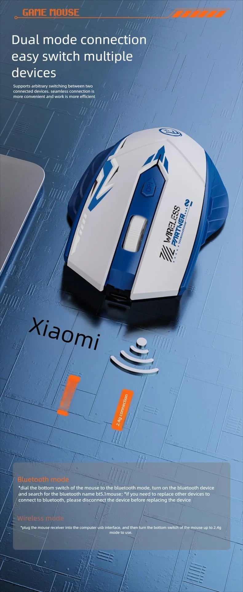Ratón inalámbrico de modo Dual 2,4G, compatible con Bluetooth, recargable, brillante, silencioso, inalámbrico, para ordenador, PC y portátil