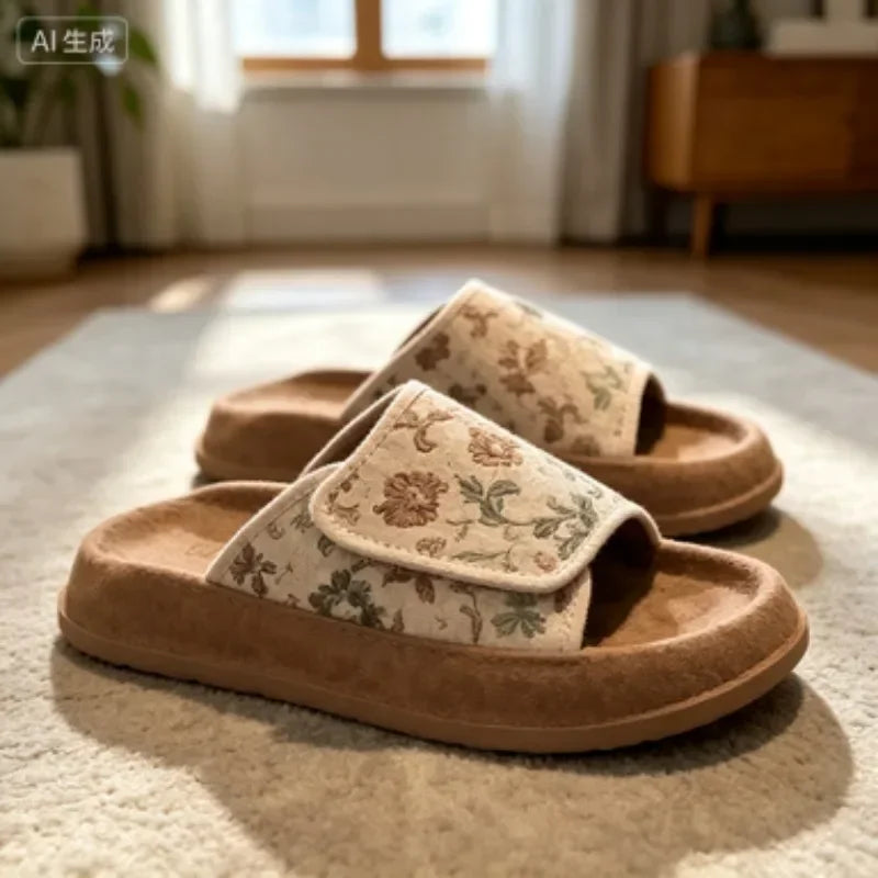 Zapatillas de casa de algodón transpirables con estampado floral