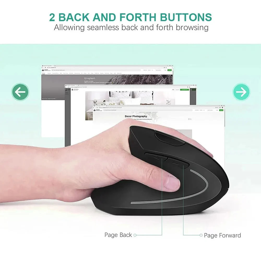 Ratón Vertical Ergonómico Inalámbrico de 2.4GHz HOMEFISH, Ratón Óptico con 3 DPI Ajustables 800/1200/1600 y 6 Botones para Computadora Portátil y PC