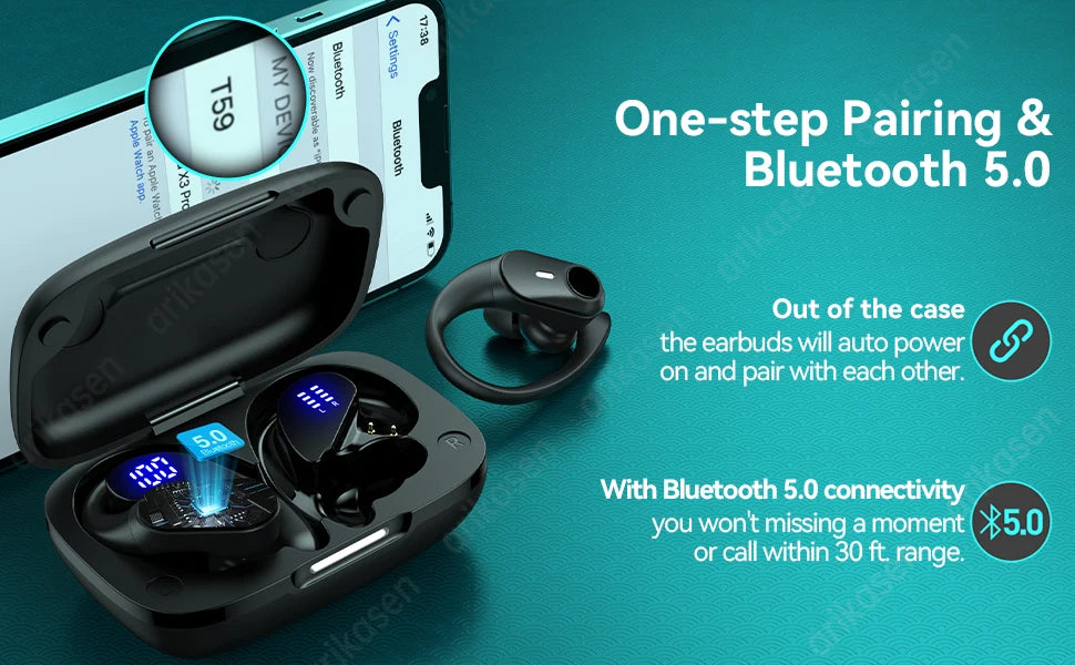 Auriculares Bluetooth 36h Pantalla LED con Gancho