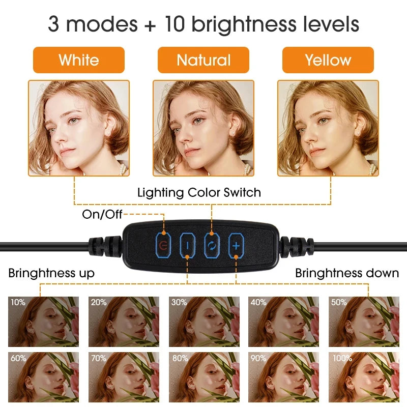 Anillo de luz LED para Selfie con soporte para teléfono, luz de relleno de fotografía regulable para Youtube, TikTok, lámpara de relleno para Video en vivo