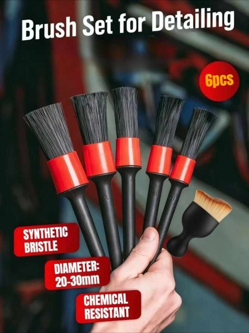 Juego de cepillos para detalles de coches, cepillo de limpieza multifunción de fibra Premium para limpiar ruedas, Kit de lavado de salidas de aire interiores del motor, 6 uds.