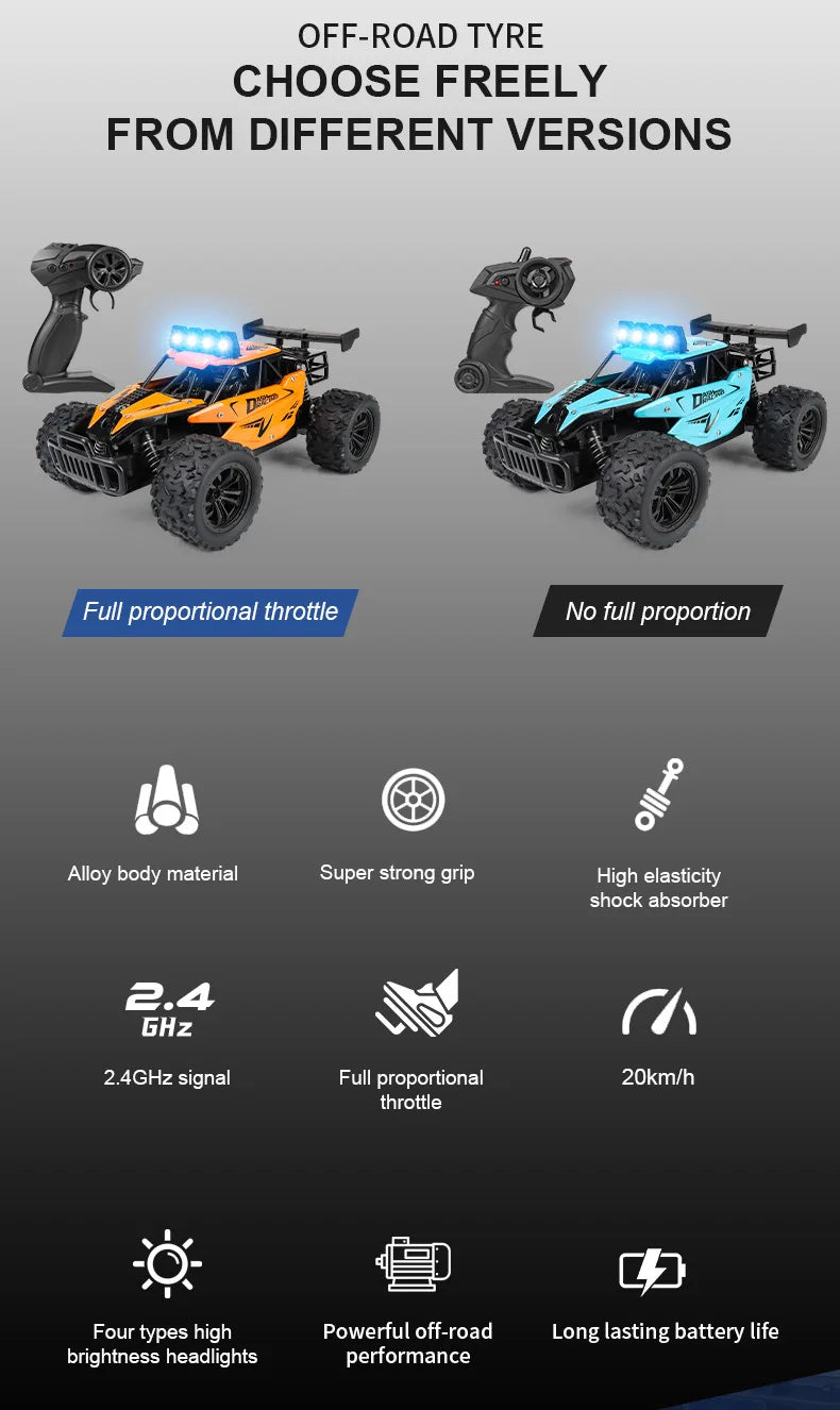 Coche RC 1:16 con Luces LED, Todoterreno, Vehículo de Escalada