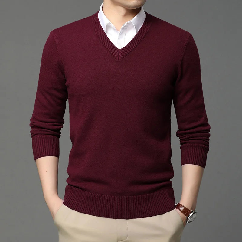 Suéter de Punto con Cuello en V para Hombre – Otoño Invierno