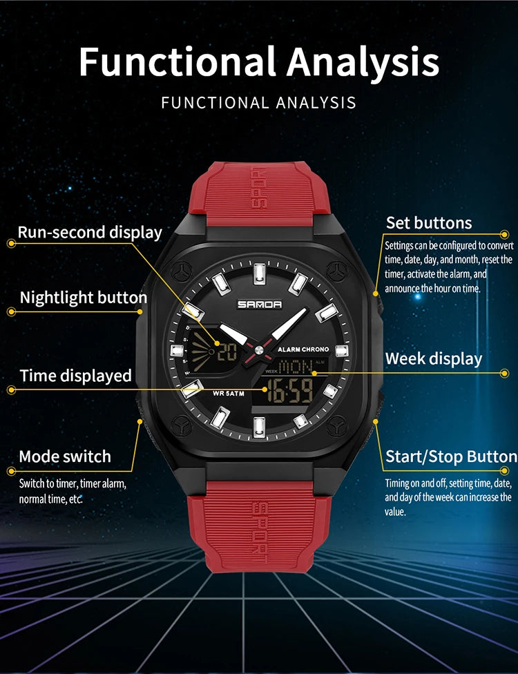 Reloj Digital Deportivo SANDA 6268 para Hombre Impermeable Multifunción