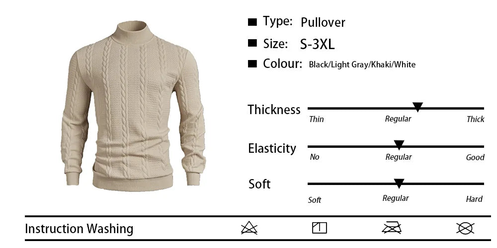 Suéter de Cuello Alto para Hombre - Punto Grueso Vintage Invierno