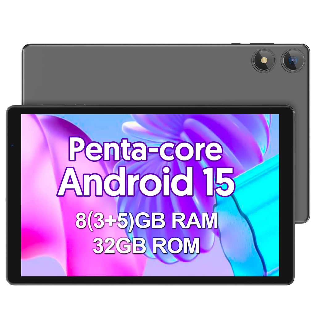Tableta BAKEN Android 15, almacenamiento 8 (3+5)GB + 32GB, procesador penta-core, Wi-Fi6, Bluetooth, USB-C, Google Play Store,