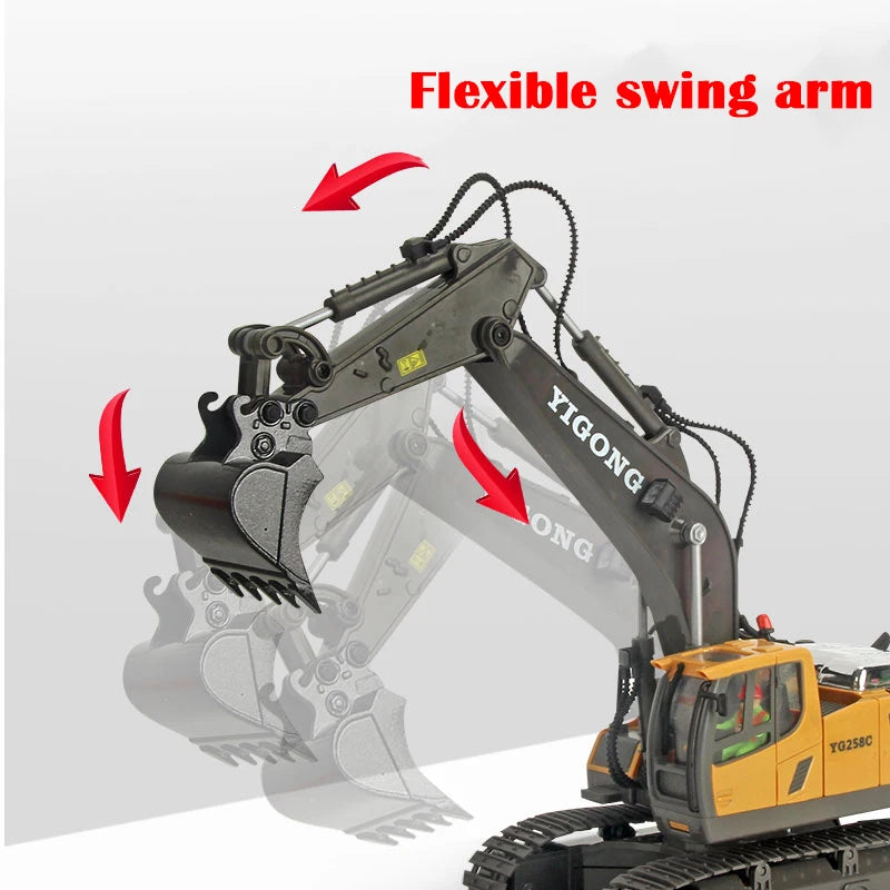 Excavadora RC 1:20 con Volcador y Bulldozer, Luz y Música
