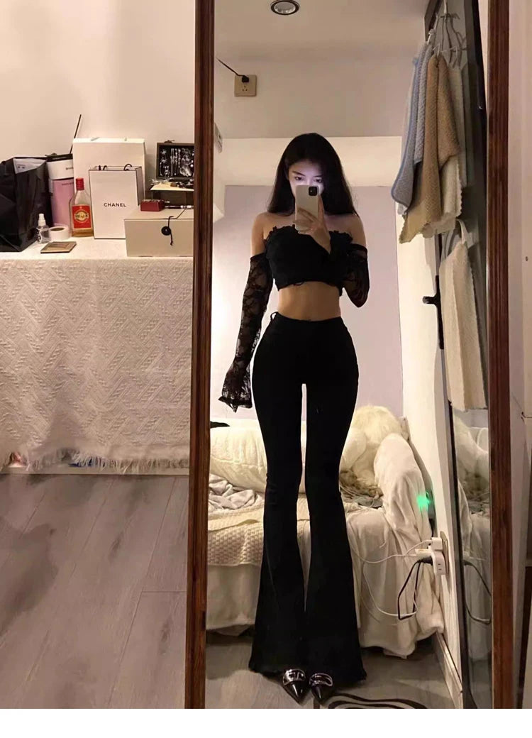 Pantalones Vaqueros Acampanados de Cintura Alta con Forro Polar para Mujer, Talla Grande