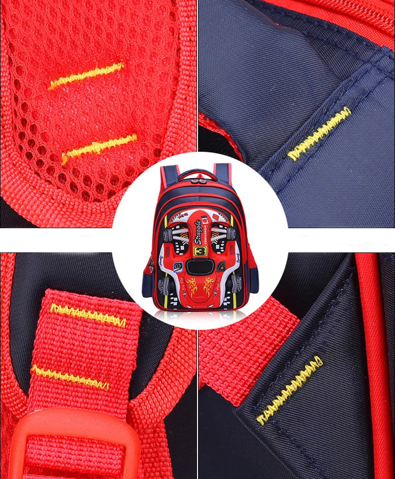 Mochila ligera impermeable para coche 3D, mochila preescolar para niños pequeños, mochila escolar para niños y niñas, primaria, roja y azul