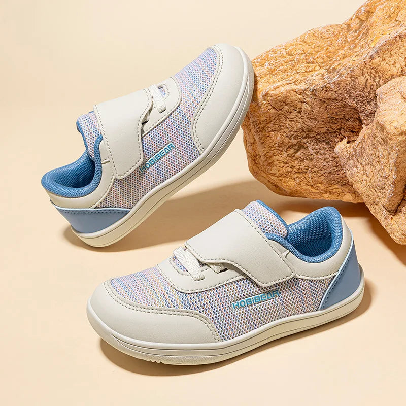 HOBIBEAR Zapatos descalzos con punta ancha para niños, zapatillas informales minimalistas con gancho y bucle, zapatos de malla transpirables sin caída