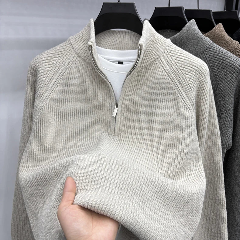 Suéter Masculino con Media Cremallera y Cuello Alto | Estilo Coreano