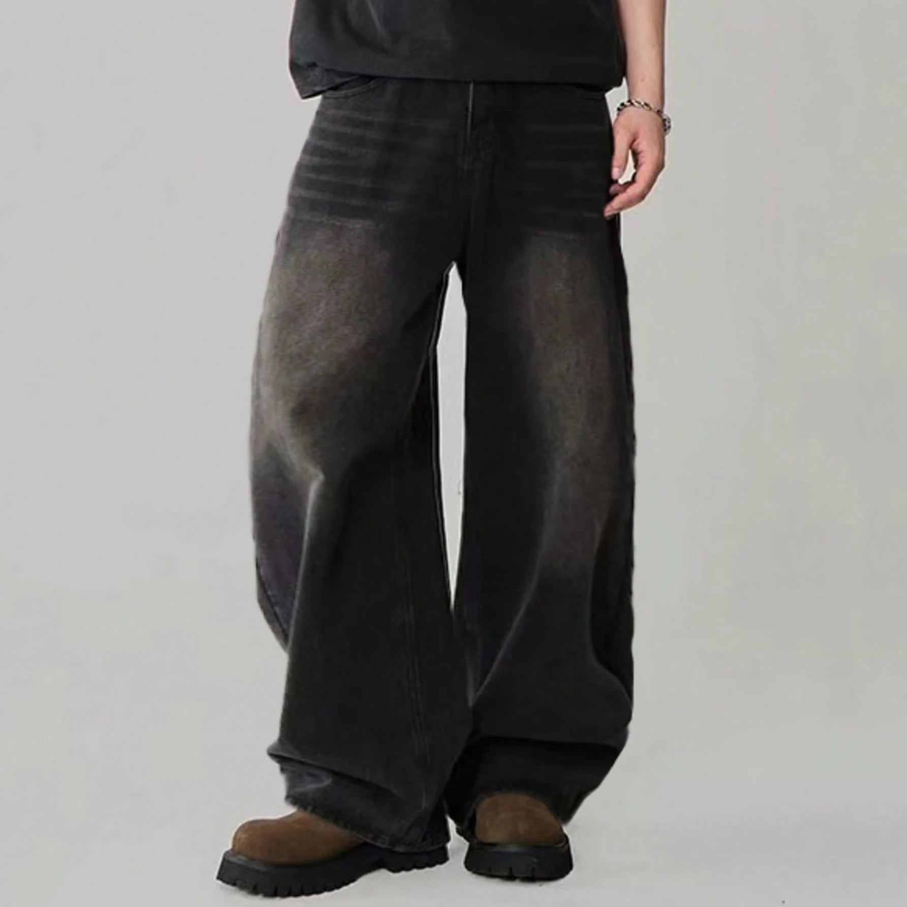 Pantalones Vaqueros Coreanos Casuales para Hombre, Pierna Ancha, Negro