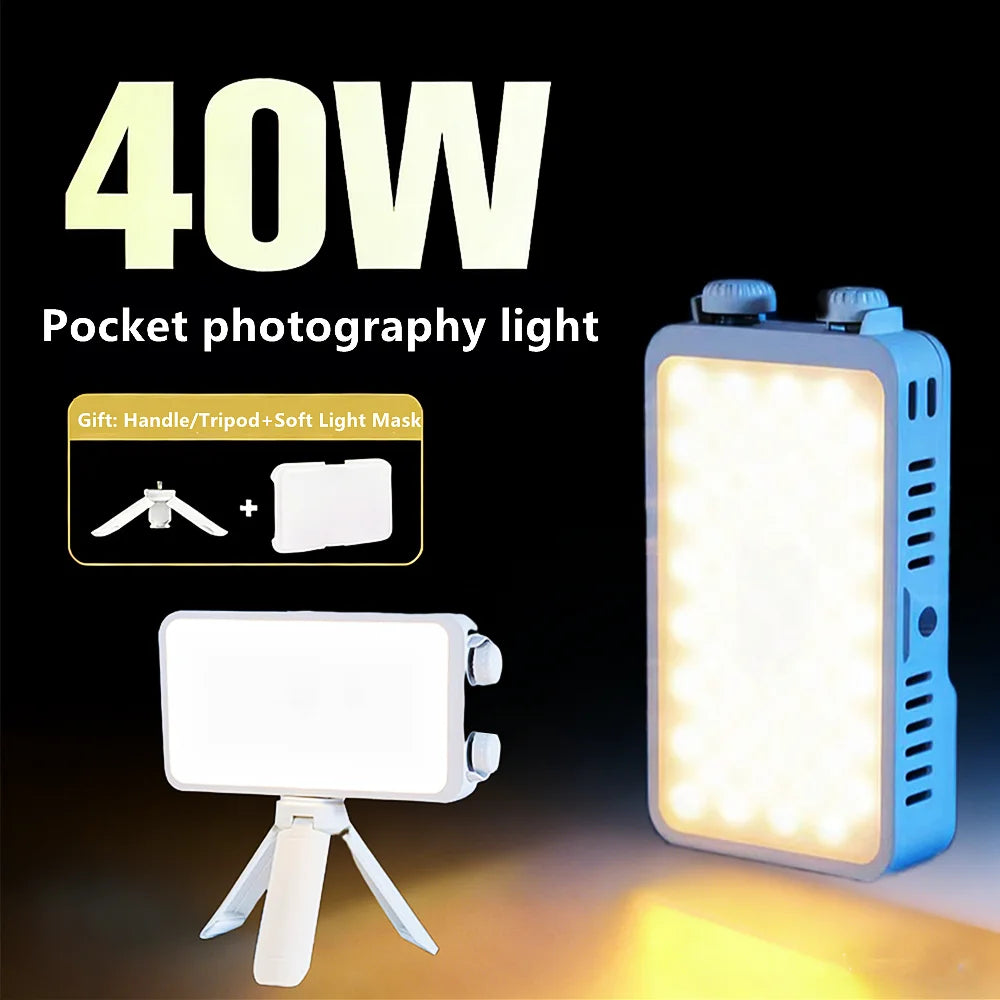 Luz de Belleza de 40W con Ventilador, Luz Superior para Cámara, Luz de Relleno Portátil de Mano, Luz LED para Selfies y Fotografía al Aire Libre