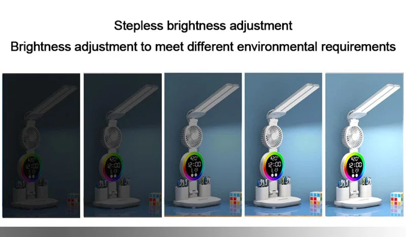 Lámpara de Mesa LED con Ventilador, Reloj y Pantalla