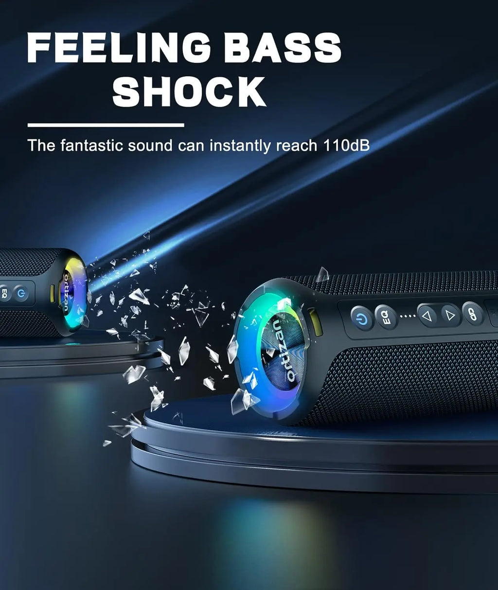 Ortizan X8 Pro, Altavoz Bluetooth portátil impermeable, Luces RGB, Calidad de sonido premium