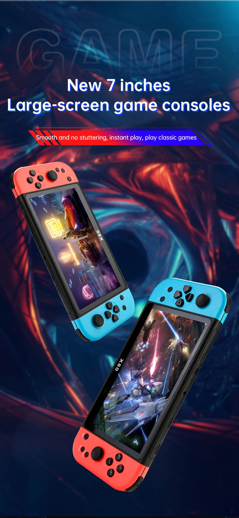 Consola de juegos portátil Coopreme X80, pantalla grande HD de 7 pulgadas, emulador Arcade PS1, nostálgico multifunción, juego portátil clásico PSP