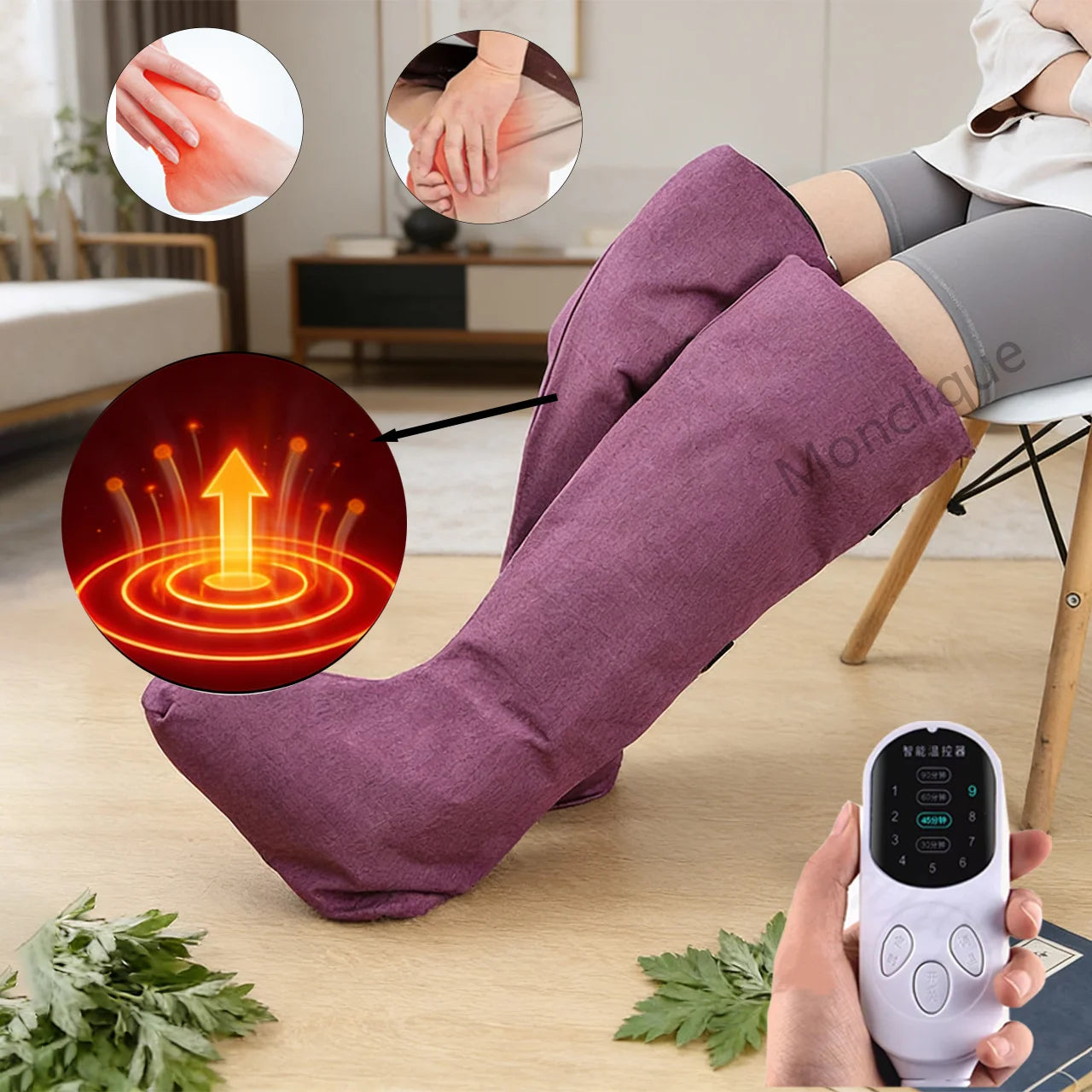Botas Eléctricas de Moxibustión para Pies con Compresa Caliente de Ajenjo, Mantienen las Piernas Calientes, Masajeador de Pies para Relajar las Articulaciones y los Músculos, Ayuda a Dormir