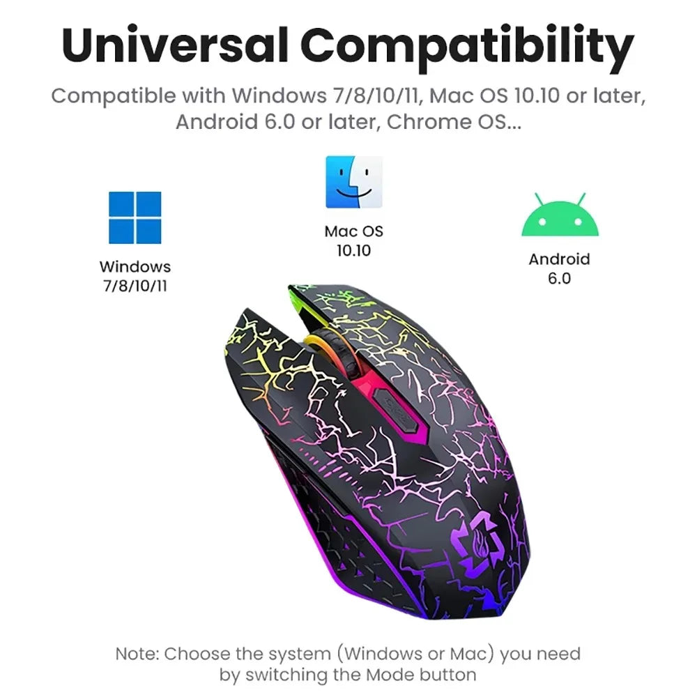 Ratón inalámbrico Bluetooth 5,2, ratón RGB para juegos, ratón silencioso, ratón recargable de 800-1200-1600 DPI, ratón para PC, portátil, Macbook