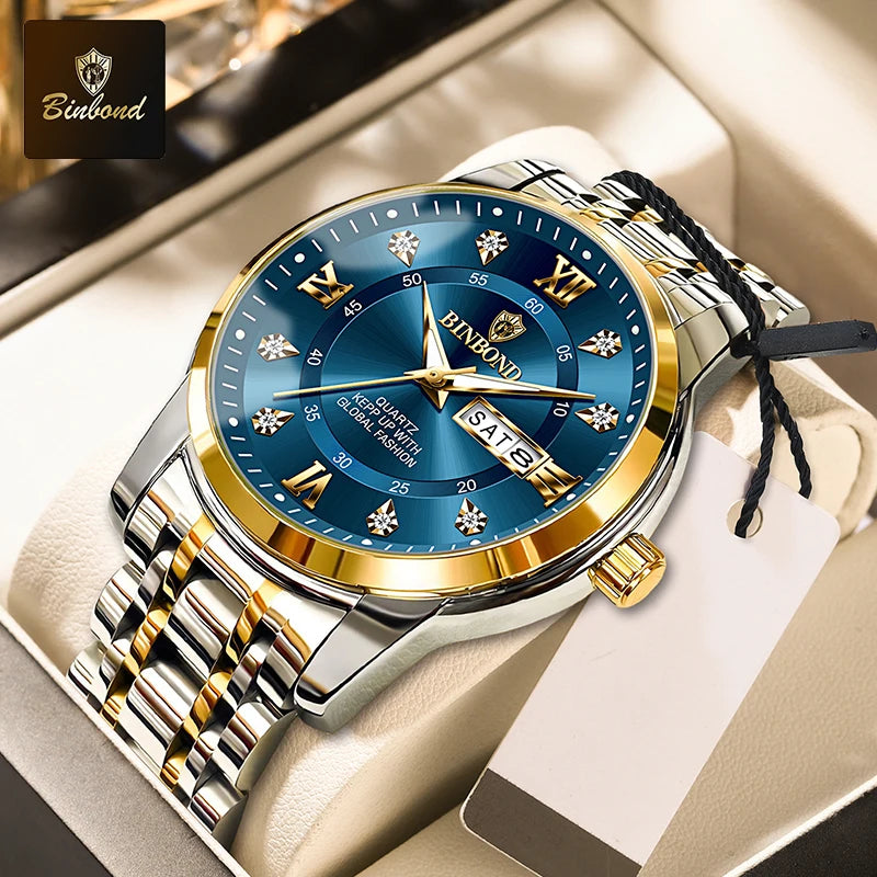 Reloj de pulsera deportivo BINBOND para hombre, cuarzo, resistente al agua