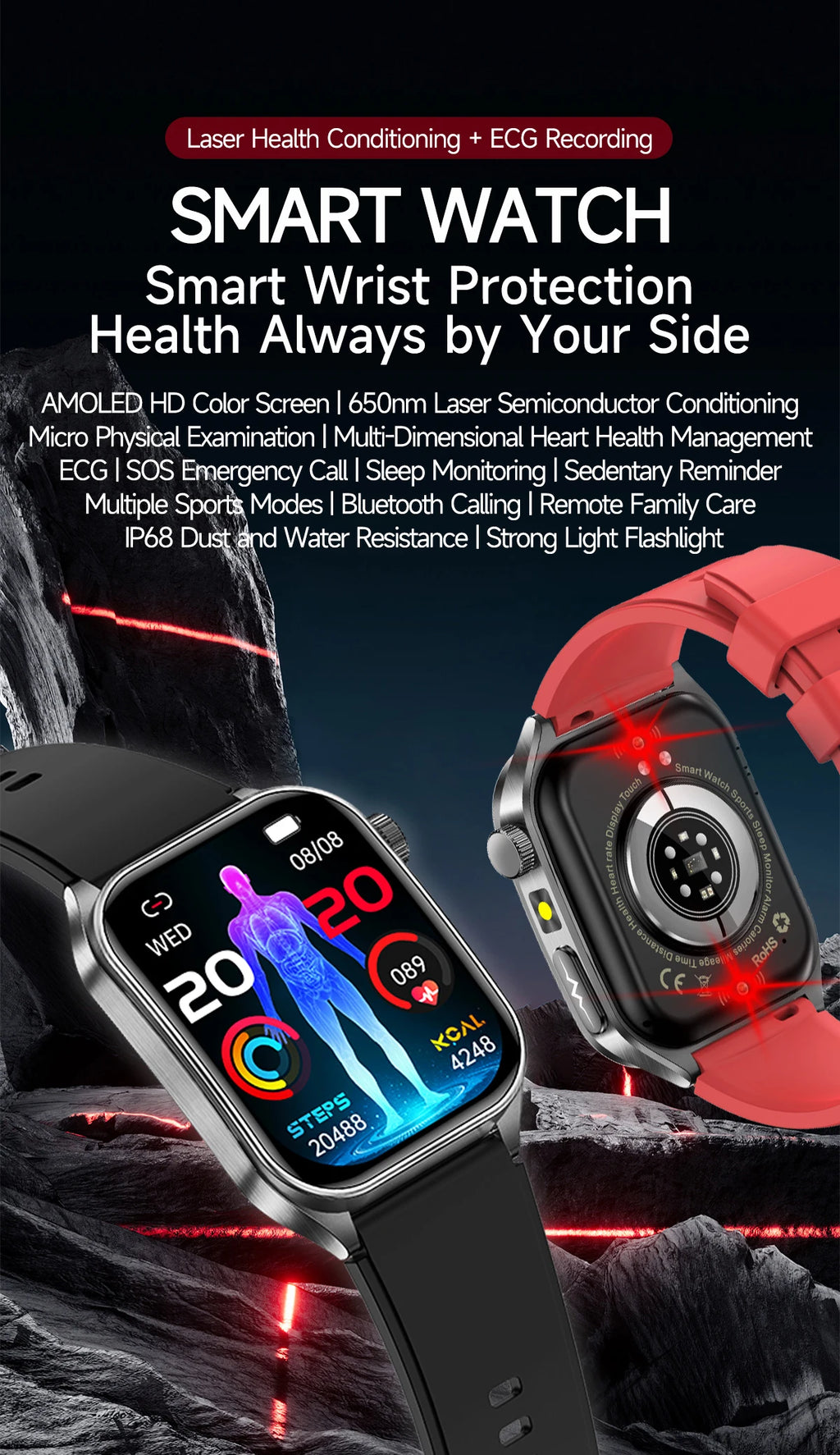 Reloj Inteligente Terapia Láser Monitor de Salud