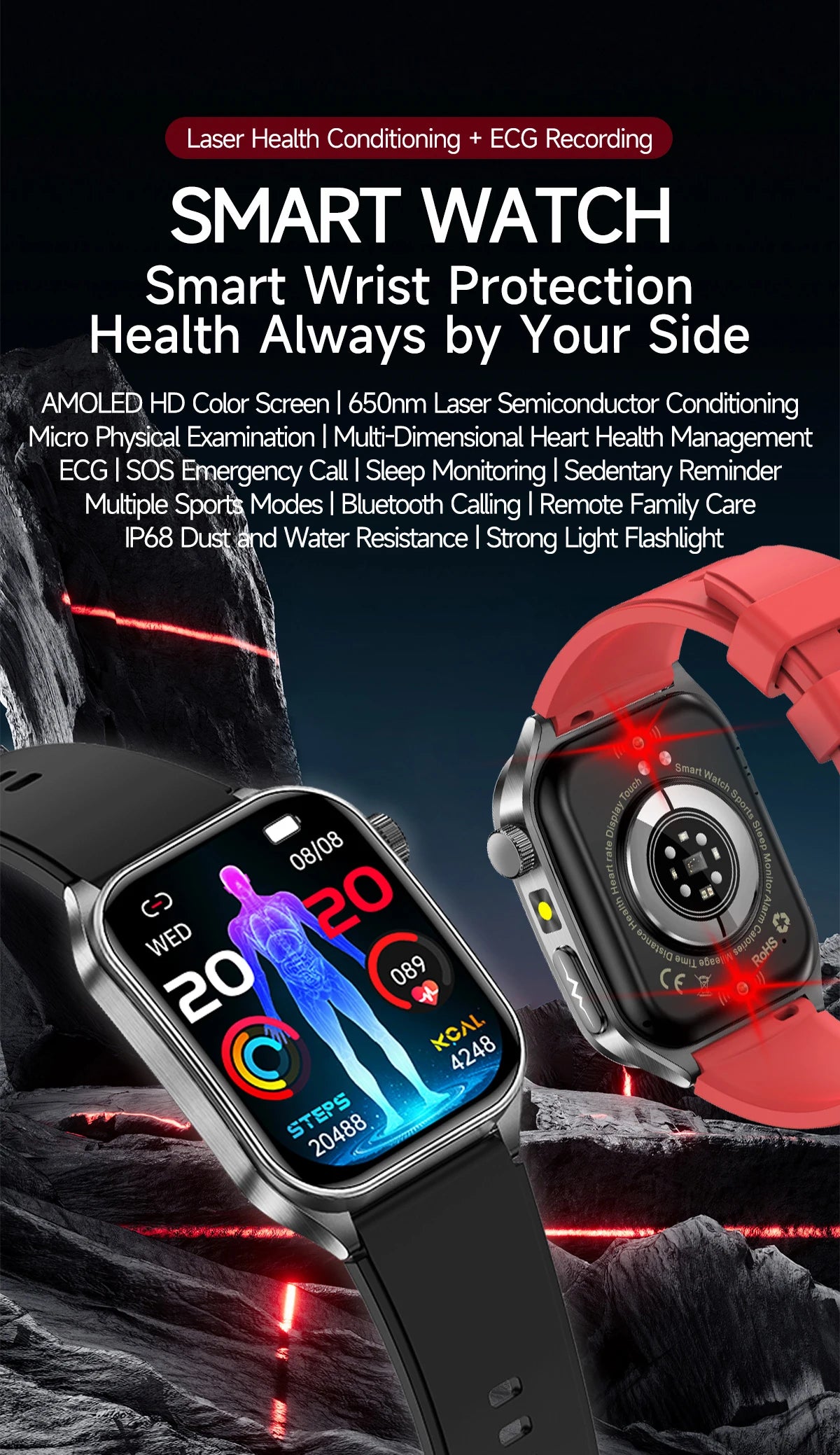 Reloj Inteligente Terapia Láser Monitor de Salud
