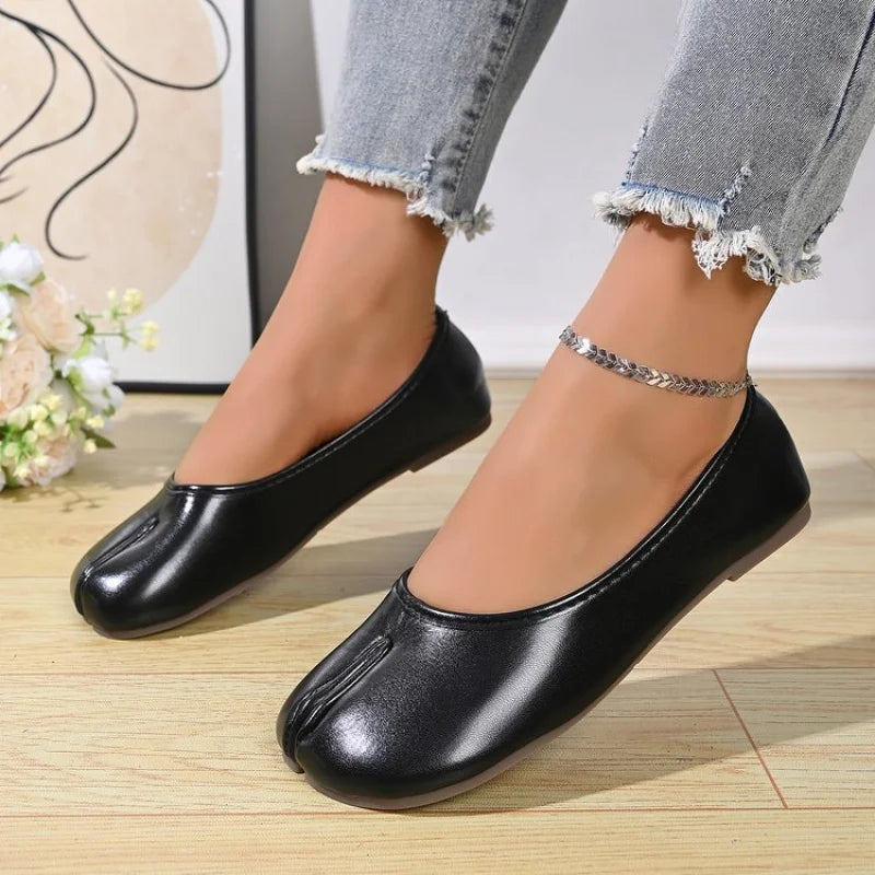 Zapatos Planos de Mujer con Punta Dividida y Ajuste Ancho, de Cuero PU, Sin Cordones, Cómodos y Casuales para Oficina, Primavera/Verano