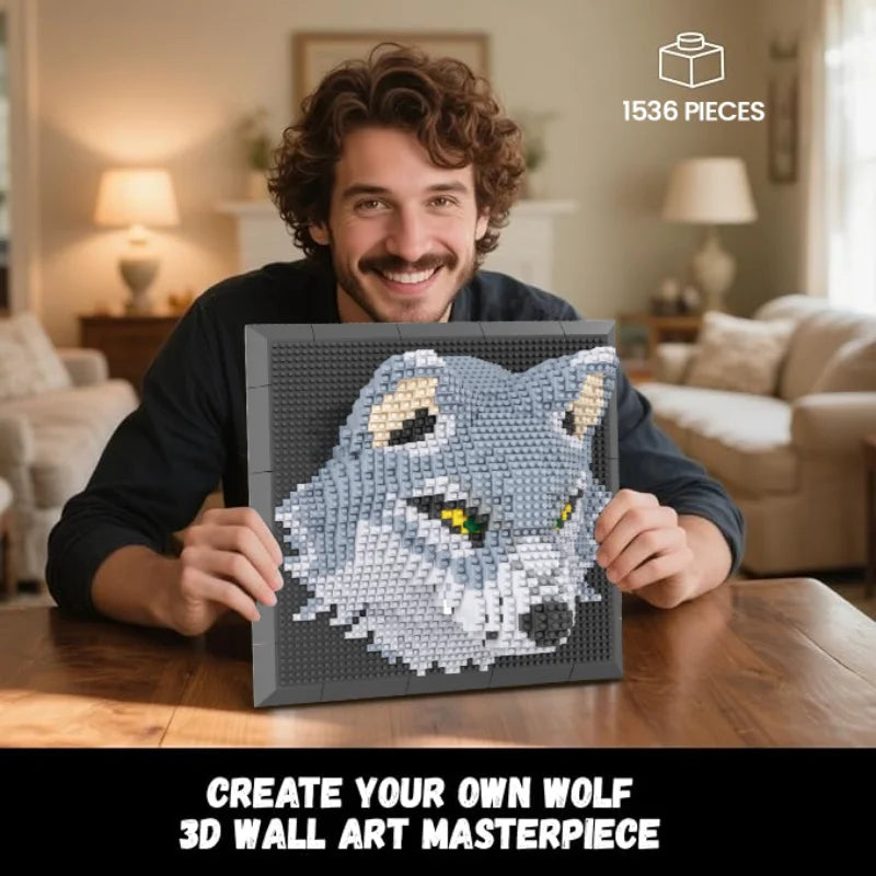 Mural de Lobo 3D Bloques de Construcción Decoración Hogar