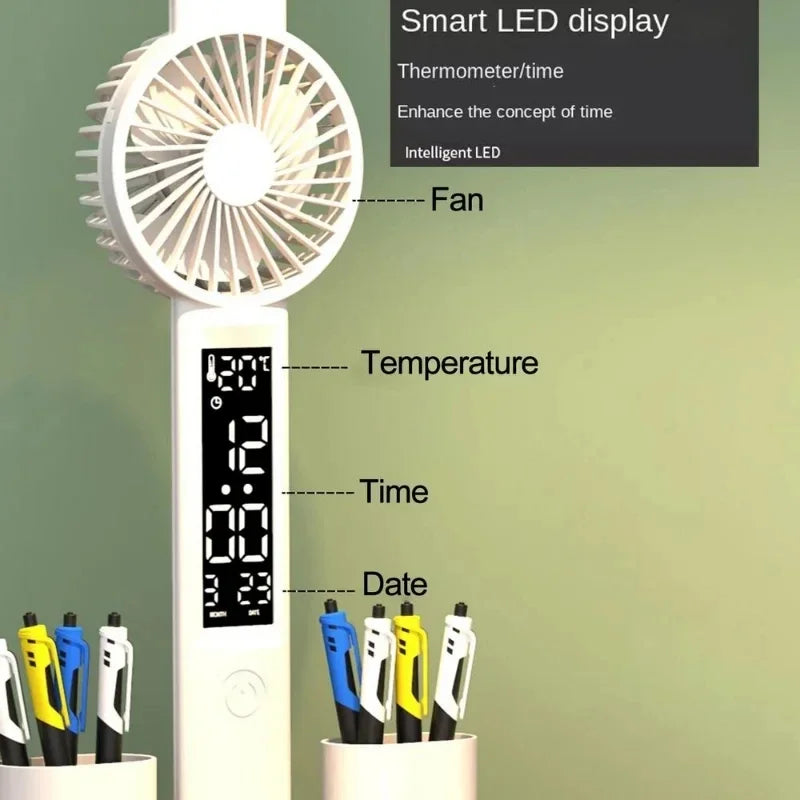 Lámpara de escritorio LED, lámpara de ventilador plegable portátil, reloj de pantalla inteligente, lámpara de escritorio recargable por USB, protección ocular, luz de escritorio de lectura para estudio