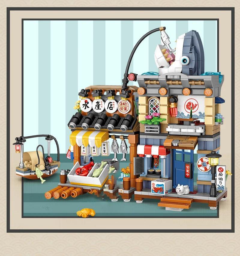 Bloques de Construcción LOZ-1219 Snack Street, Modelo DIY de Tienda de Té con Leche y Takoyaki, Decoración de Escritorio, Regalo Coleccionable para Adultos, Cumpleaños, Festividades