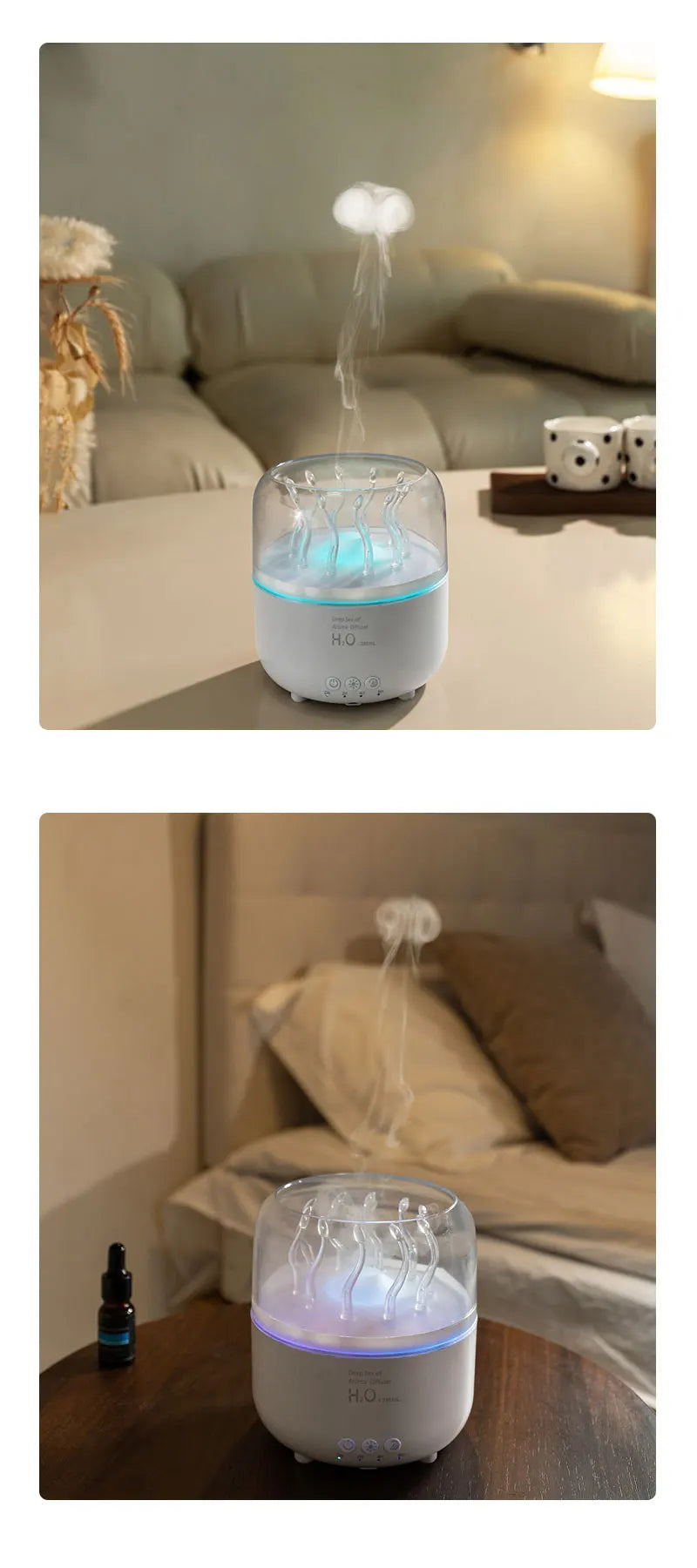 Humidificador de aire para dormitorio, difusores de aromaterapia ultrasónicos giratorios de hierba marina de 280ML, generador de niebla, aroma de aceite esencial de fragancia