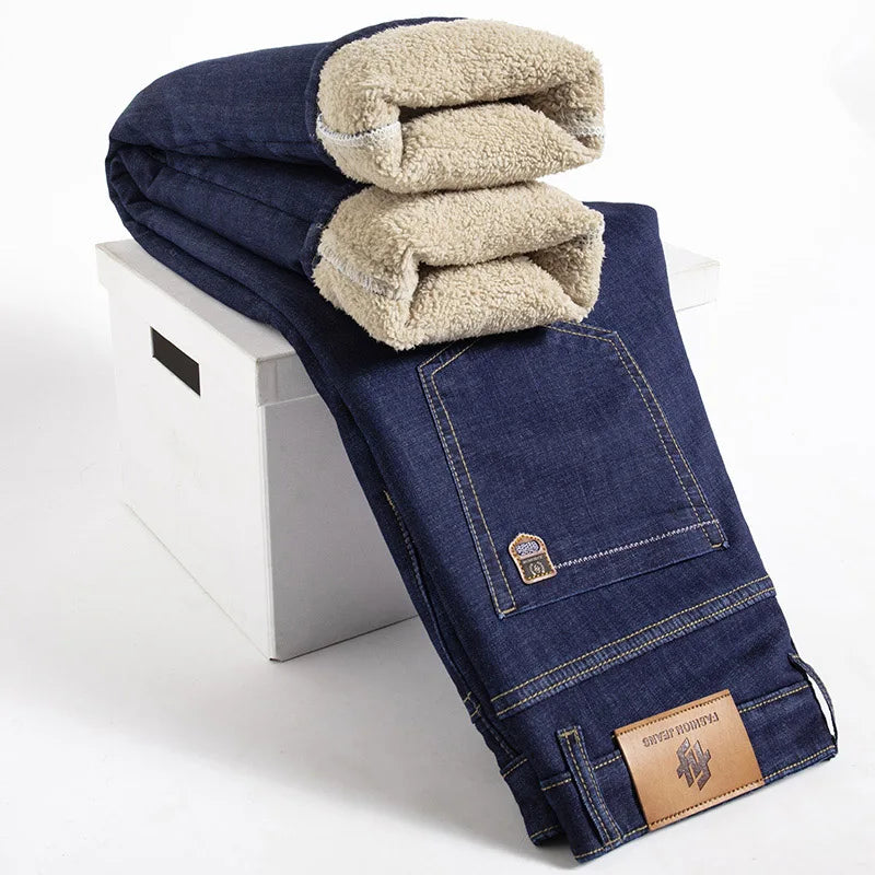 Pantalones Vaqueros de Invierno para Hombre, Forro de Cordero, Talla Grande