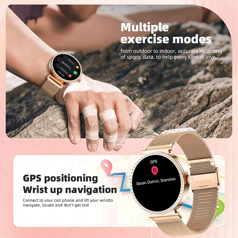 LIGE Reloj Inteligente Lujo con Diamantes GPS